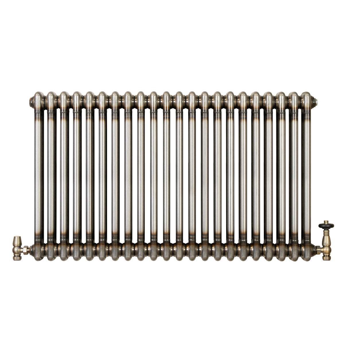 Traditional 2 Column Radiator & Valves - 600 x 1010mm - Raw Metal