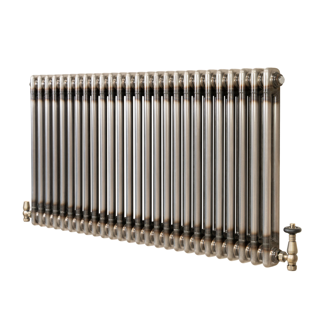 Traditional 2 Column Radiator & Valves - 600 x 1190mm - Raw Metal