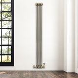 Traditional 2 Column Radiator & Valves - 1800 x 200mm - Raw Metal