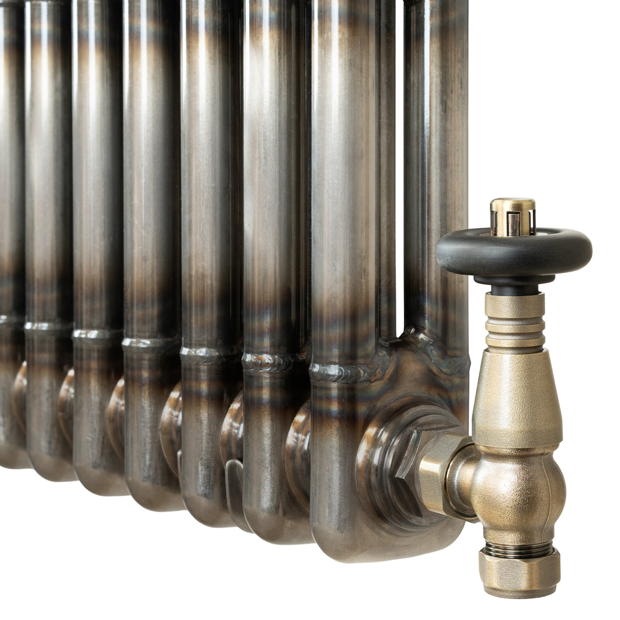 Traditional 2 Column Radiator & Valves - 1800 x 200mm - Raw Metal