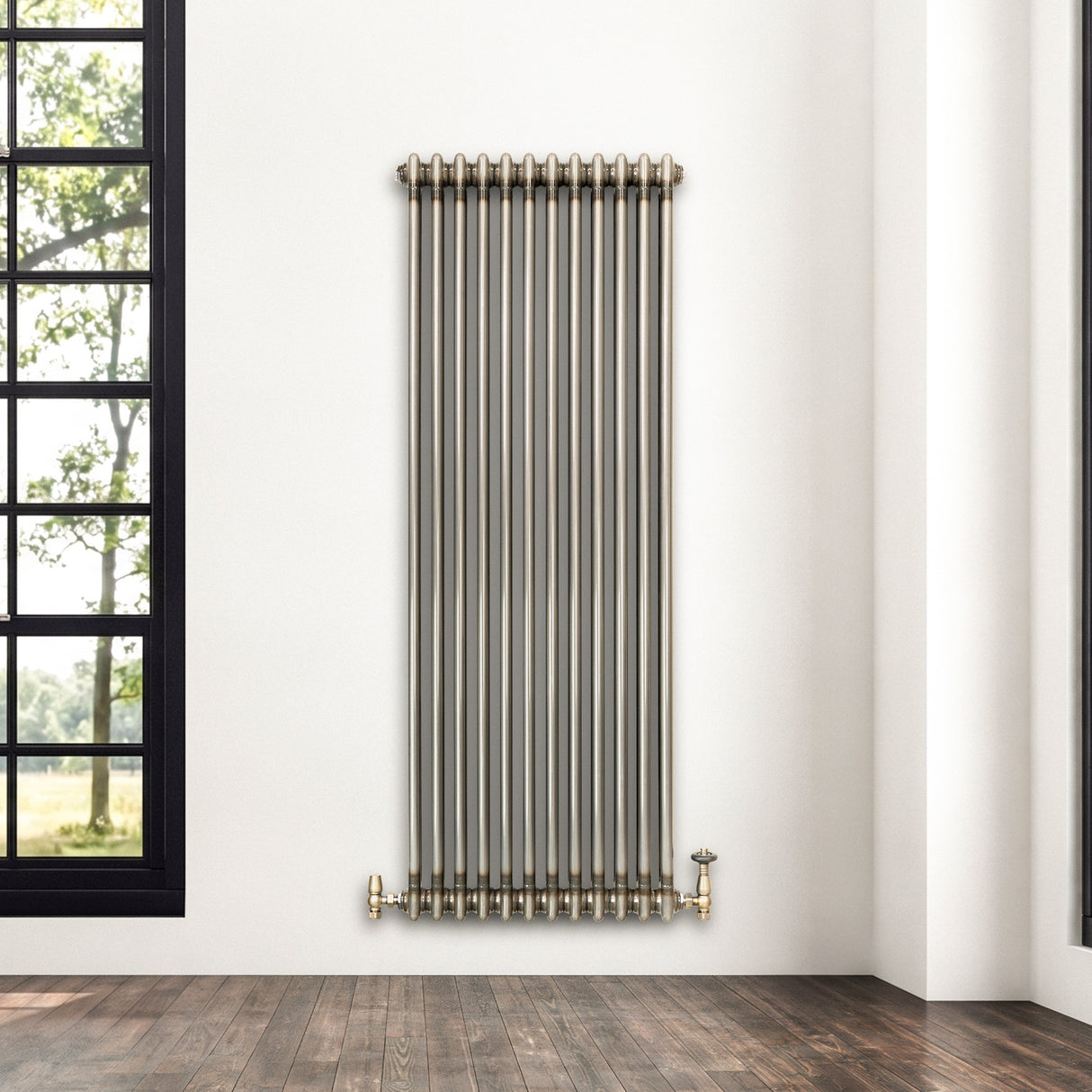 Traditional 2 Column Radiator & Valves - 1800mm x 560mm - Raw Metal
