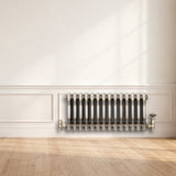 Traditional 3 Column Radiator & Valves - 300mm x 650mm - Raw Metal