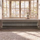 Traditional 3 Column Radiator & Valves - 300mm x 1460mm - Raw Metal