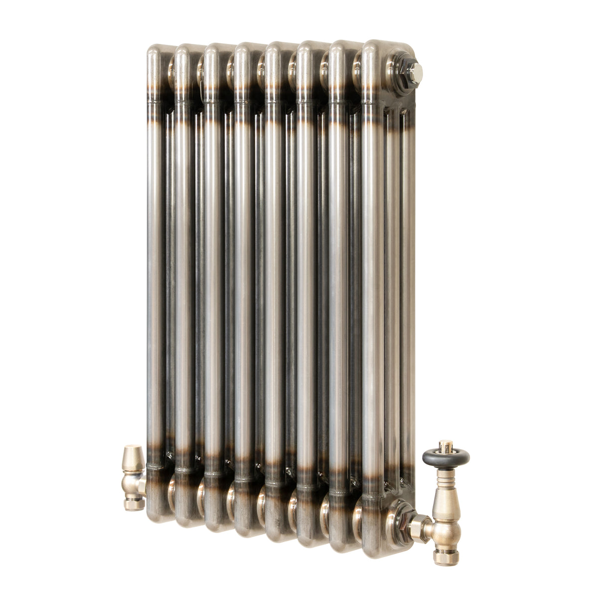Traditional 3 Column Radiator & Valves - 600mm x 425mm - Raw Metal