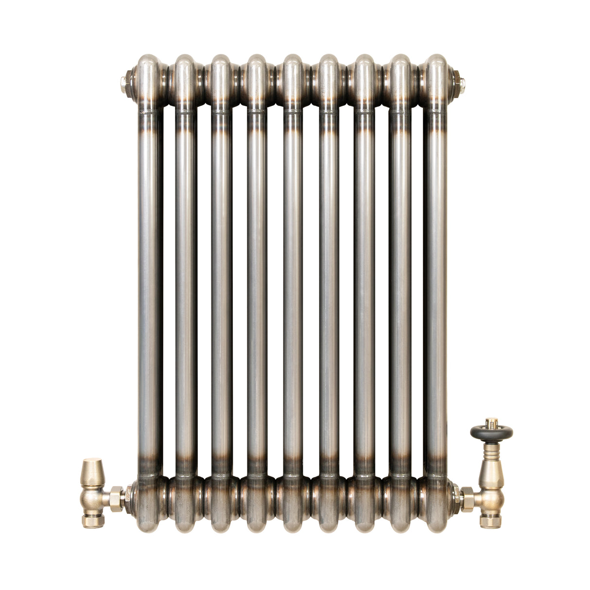 Traditional 3 Column Radiator & Valves - 600mm x 425mm - Raw Metal