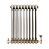 Traditional 3 Column Radiator & Valves - 600mm x 425mm - Raw Metal