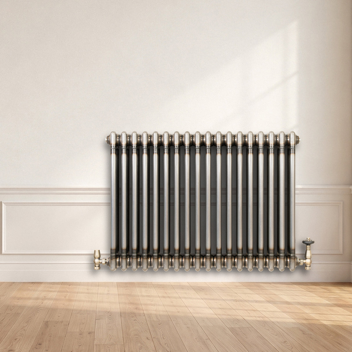 Traditional 3 Column Radiator & Valves – 600mm x 830mm - Raw Metal