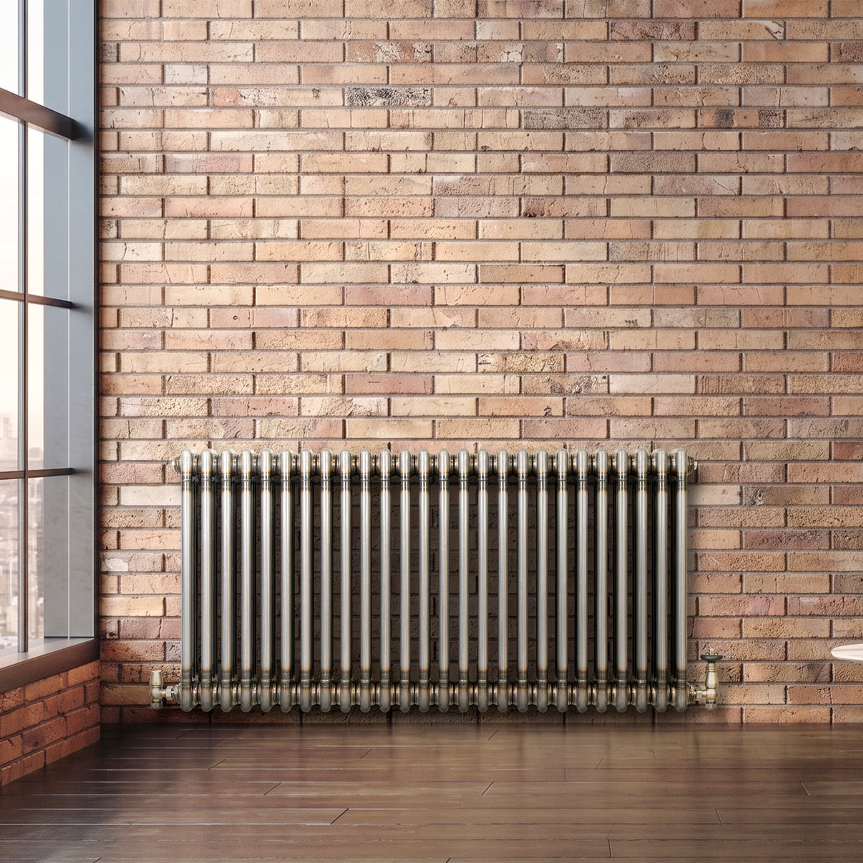 Traditional 3 Column Radiator & Valves – 600mm x 1190mm - Raw Metal