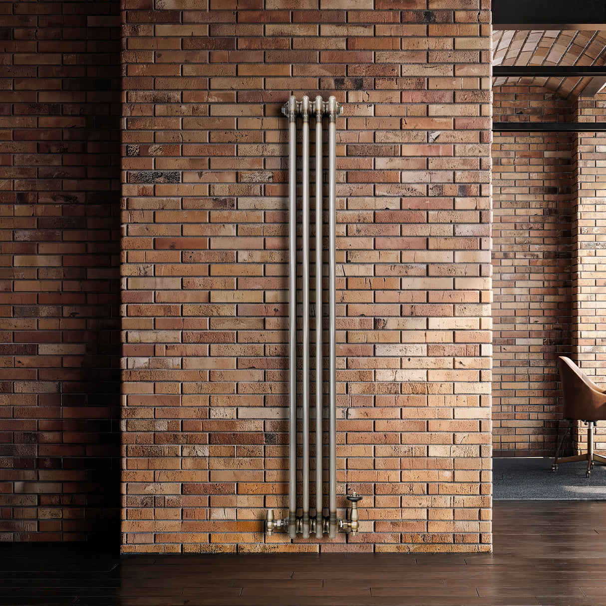 Traditional 3 Column Radiator & Valves – 1500mm x 200mm - Raw Metal