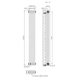 Traditional 3 Column Radiator & Valves – 1500mm x 200mm - Raw Metal