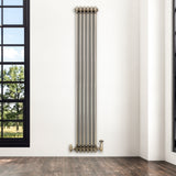 Traditional 3 Column Radiator & Valves – 1800mm x 290mm - Raw Metal