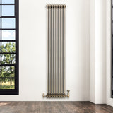 Traditional 3 Column Radiator & Valves – 1800mm x 380mm - Raw Metal
