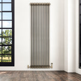 Traditional 3 Column Radiator & Valves - 1800 x 560mm - Raw Metal