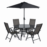 Ancona 4-Seater Dining Set – Charcoal with Parasol