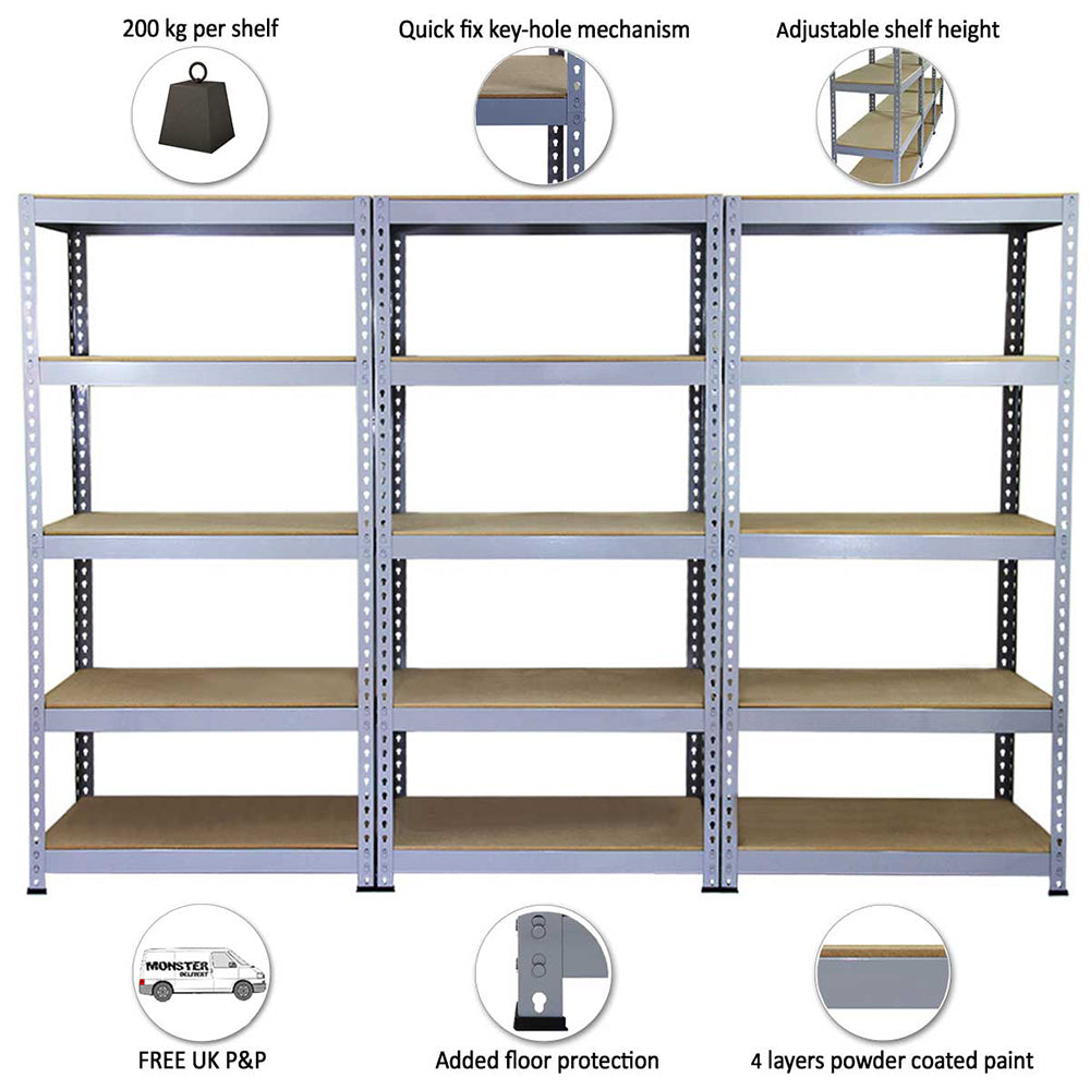 Q-Rax Grey Shelving Units - 90cm x 180cm x 50cm