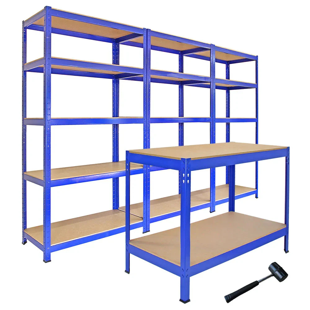 Monster Racking: 3 T-Rax Storage Shelving Units & 120cm Q-Rax Workbenc ...