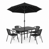 Garden Table & Rattan Chairs + Black 2.7m LED Parasol Bundle