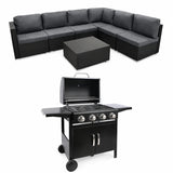 Black Rattan Corner Sofa Set & 4-Burner Gas BBQ Grill Bundle