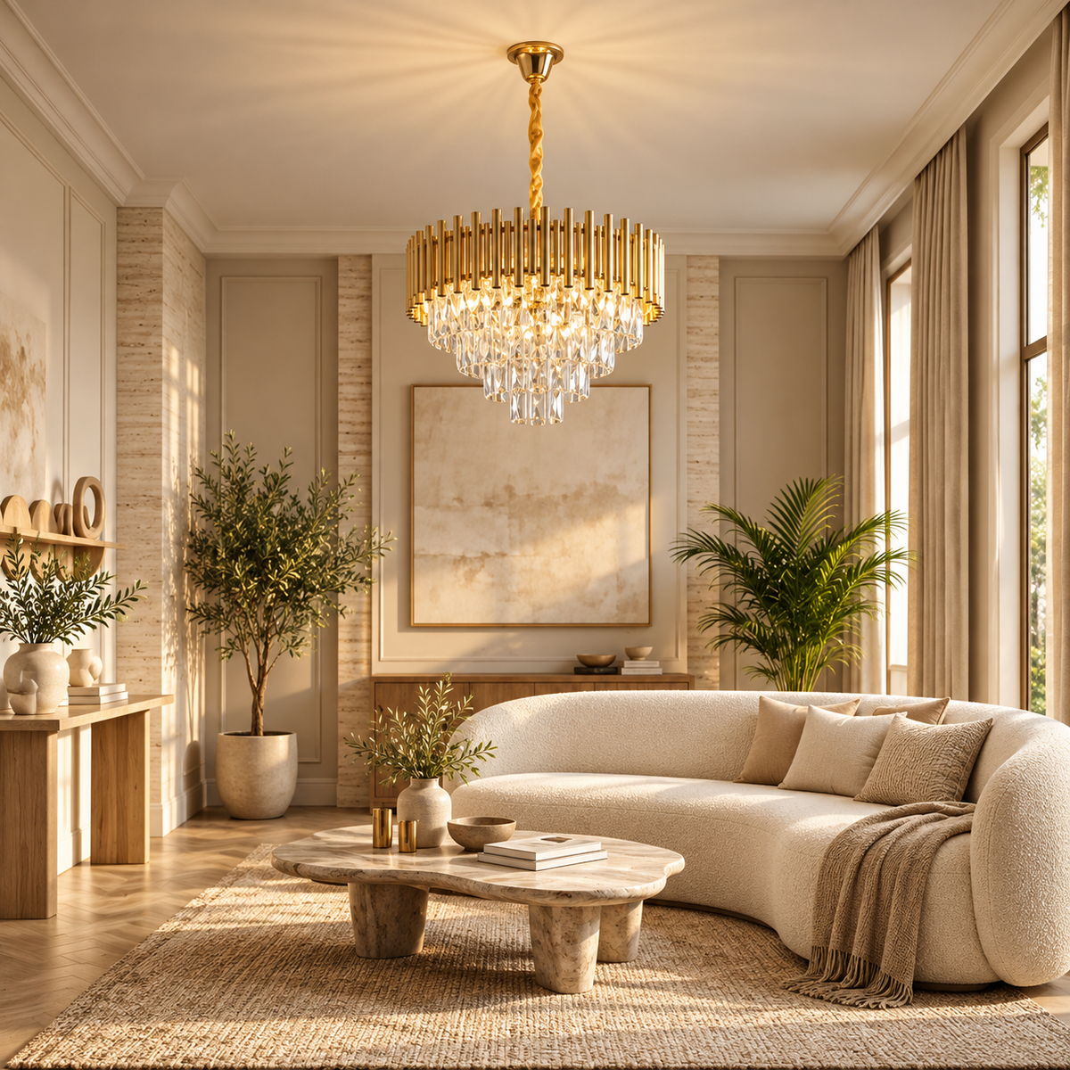Gold Crystal Pendant Chandelier – 9-Light