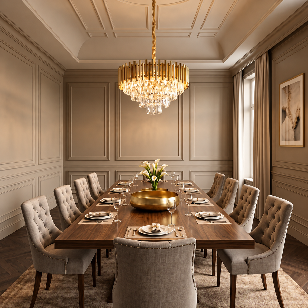 Gold Crystal Pendant Chandelier – 9-Light