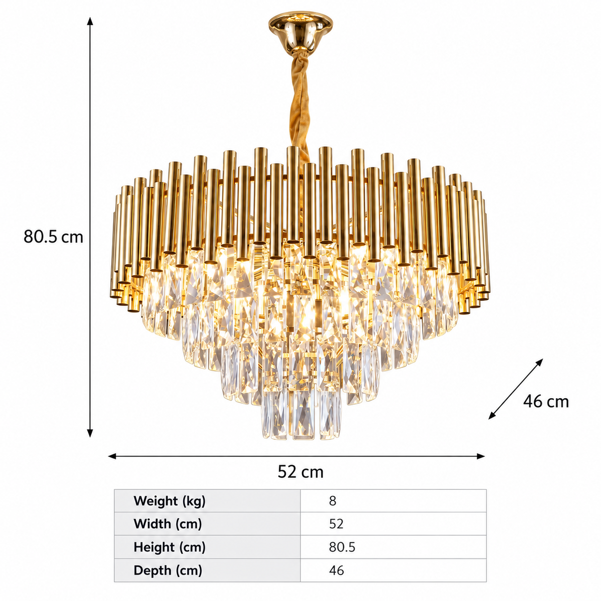 Gold Crystal Pendant Chandelier – 9-Light