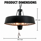 2500W Hanging Infrared Halogen Patio Heater with Light – Black