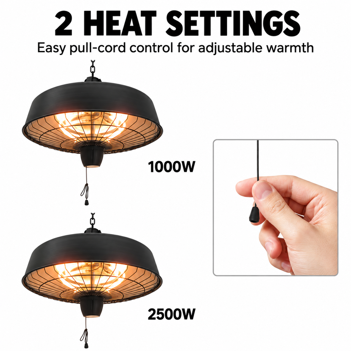 2500W Hanging Infrared Halogen Patio Heater with Light – Black