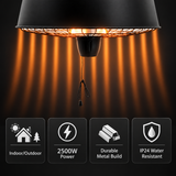 2500W Hanging Infrared Halogen Patio Heater with Light – Black