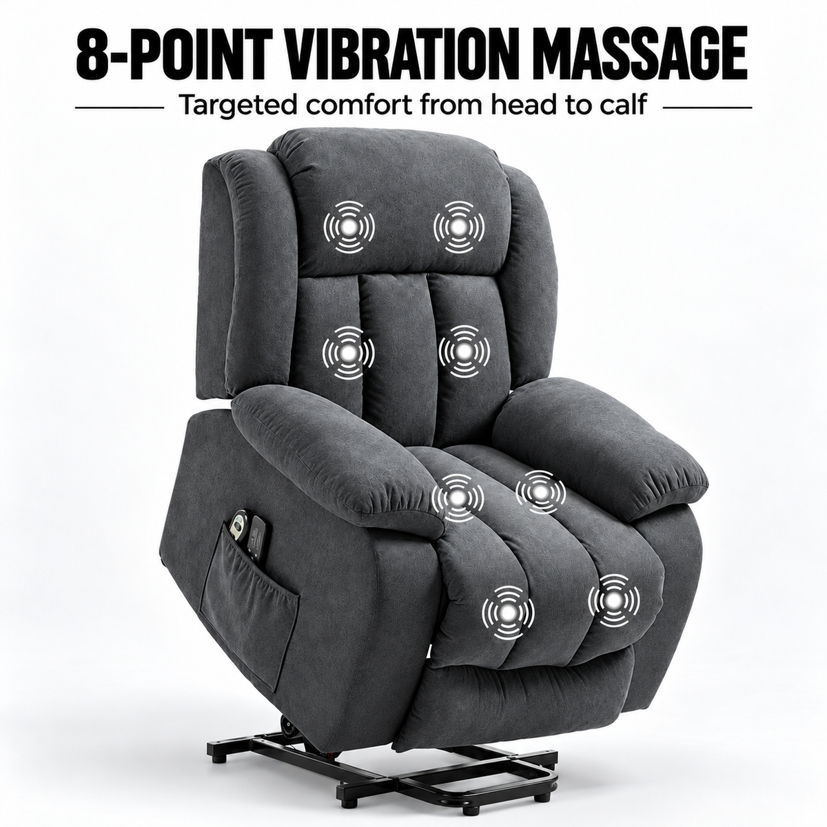 Electric Riser Recliner Chair with 8-Point Massage – Dark Grey
