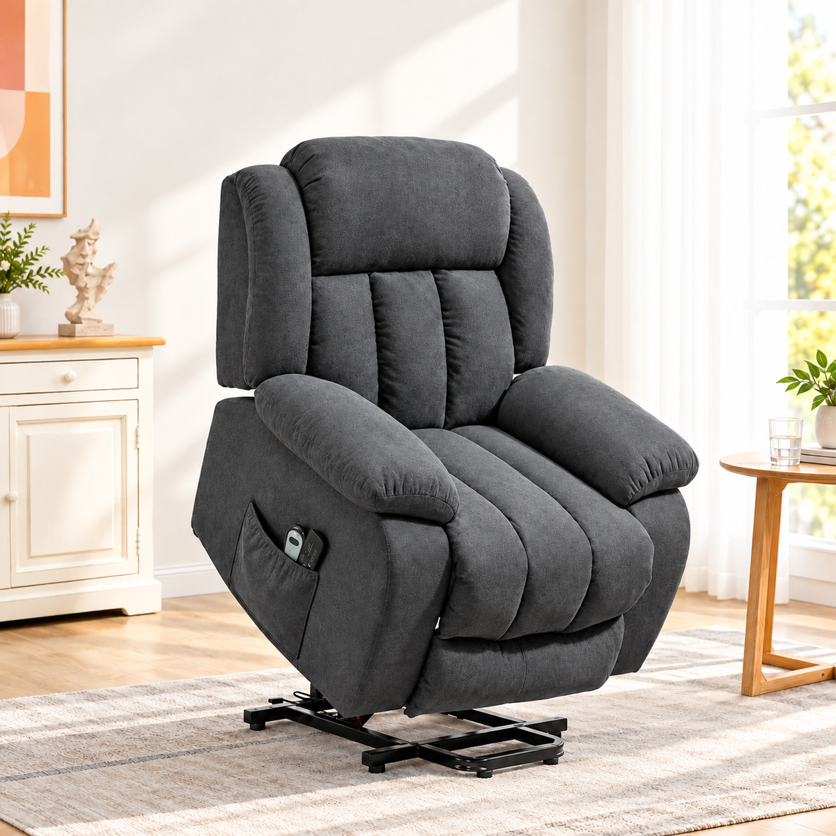 Electric Riser Recliner Chair with 8-Point Massage – Dark Grey