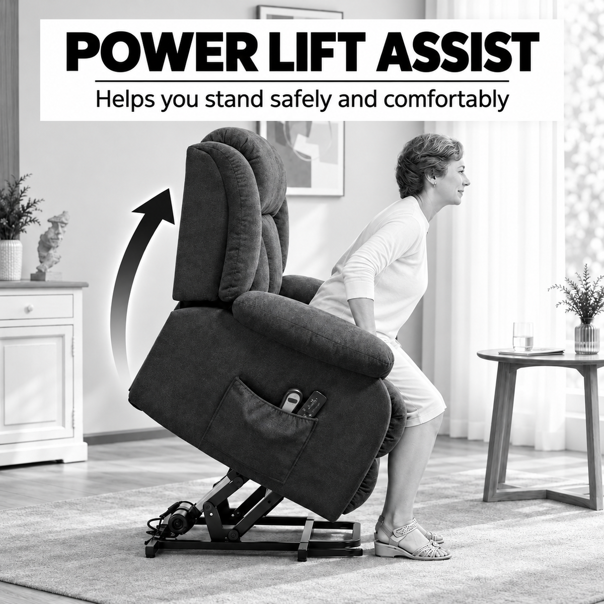Electric Riser Recliner Chair with 8-Point Massage – Dark Grey