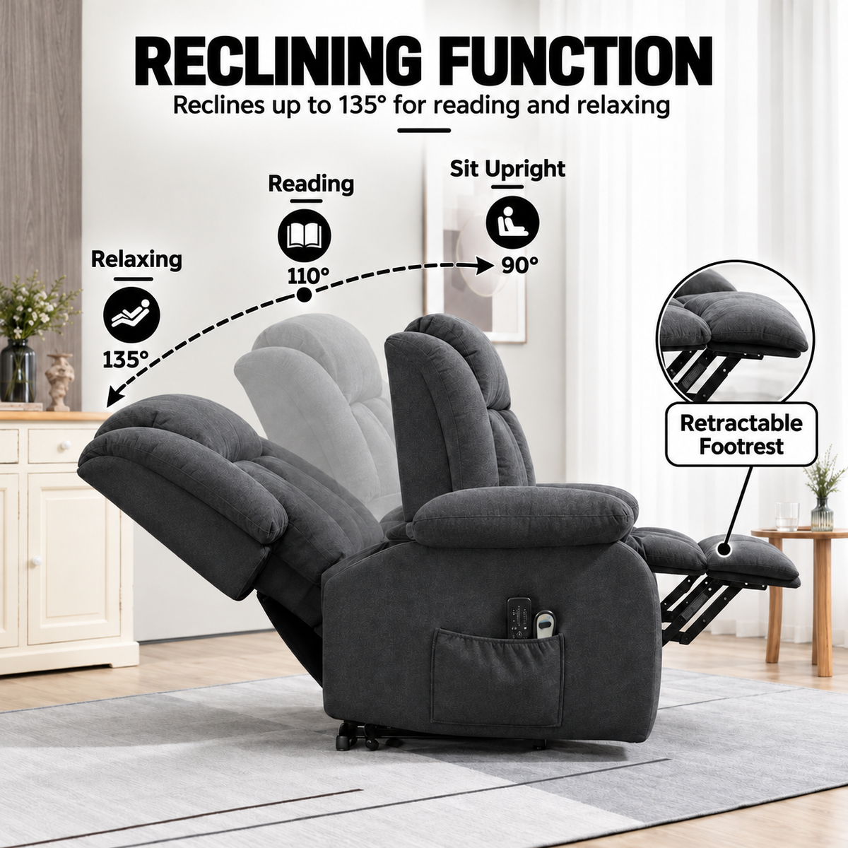 Electric Riser Recliner Chair with 8-Point Massage – Dark Grey