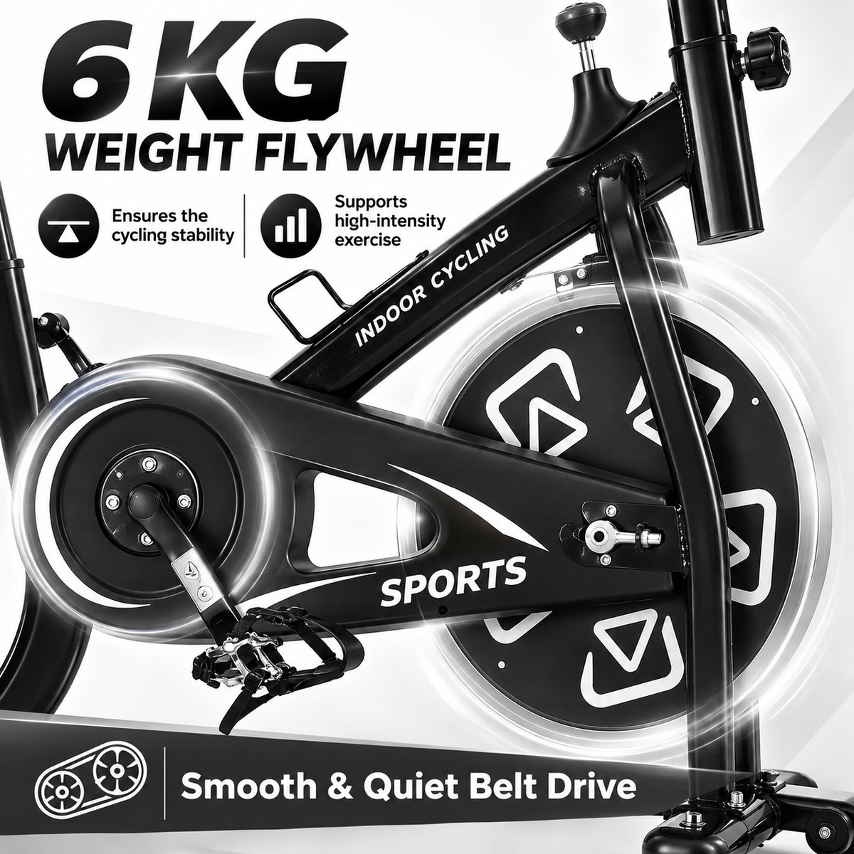 Indoor Exercise Bike with 6kg Flywheel and LCD Monitor – Black