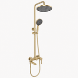 Premium Exposed Shower Set with Rainfall Head and Bath Spout – Brushed Gold
