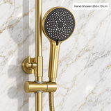 Premium Exposed Shower Set with Rainfall Head and Bath Spout – Brushed Gold