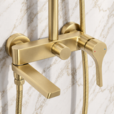 Premium Exposed Shower Set with Rainfall Head and Bath Spout – Brushed Gold