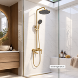 Premium Exposed Shower Set with Rainfall Head and Bath Spout – Brushed Gold