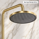 Premium Exposed Shower Set with Rainfall Head and Bath Spout – Brushed Gold