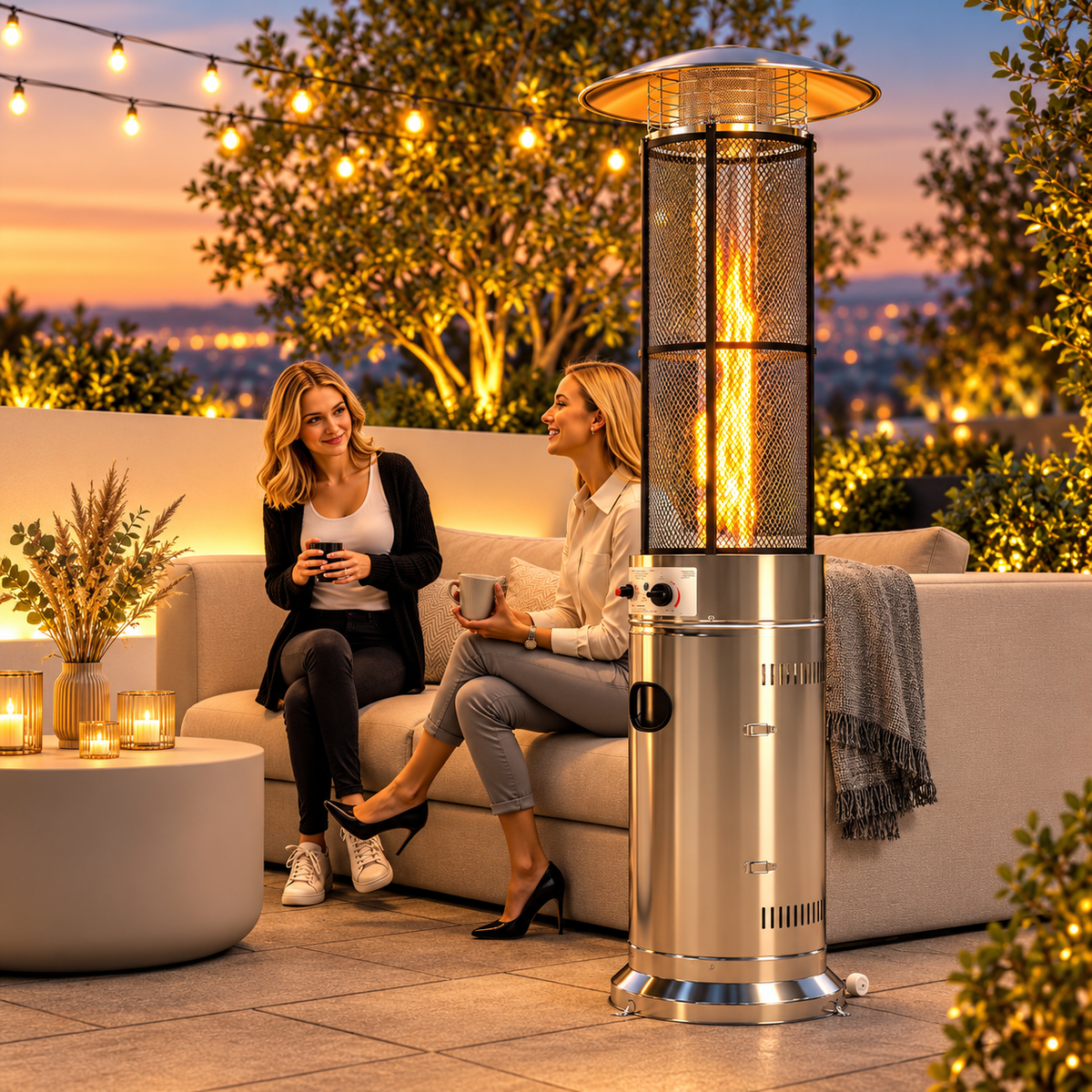 Gas Patio Heater with Wheels – Silver
