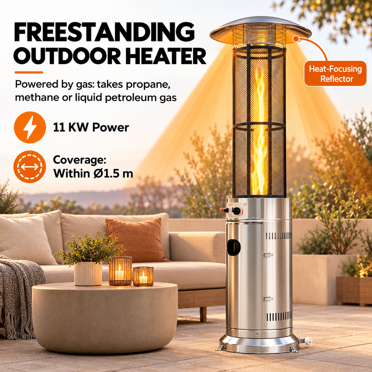 Gas Patio Heater with Wheels – Silver
