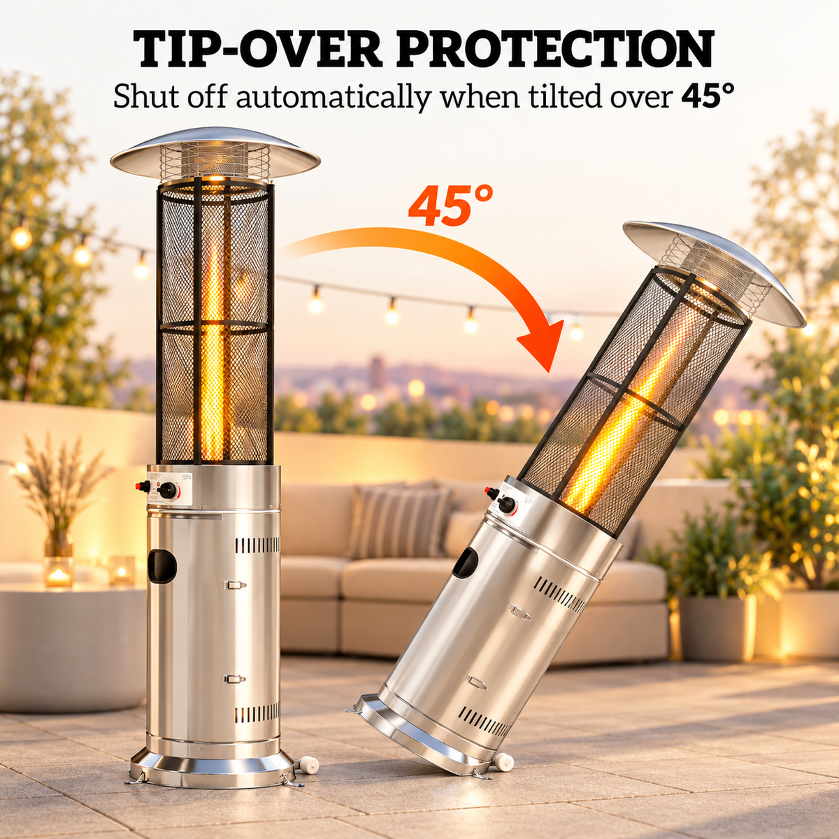 Gas Patio Heater with Wheels – Silver