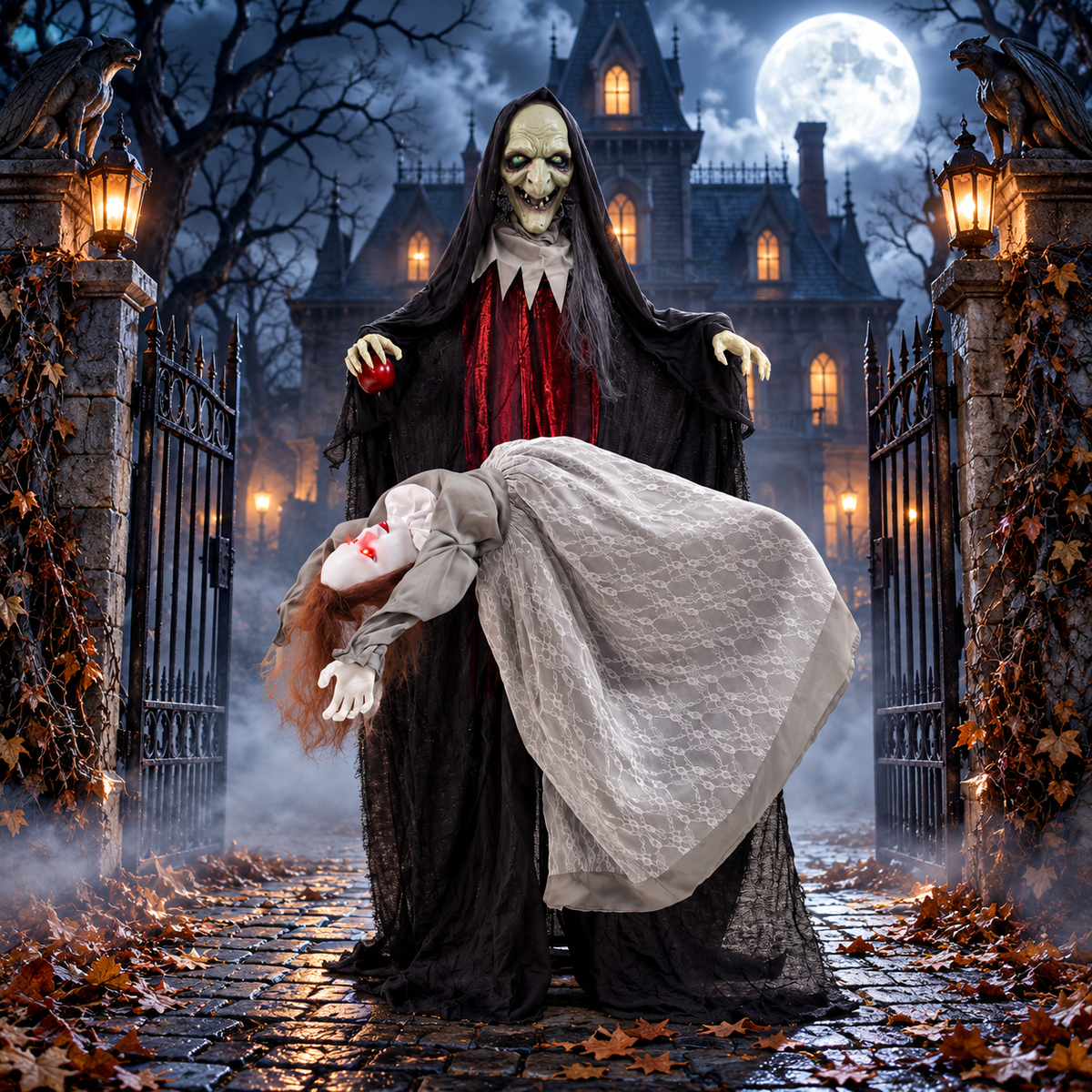 Animated Halloween Witch & Floating Ghost Decoration