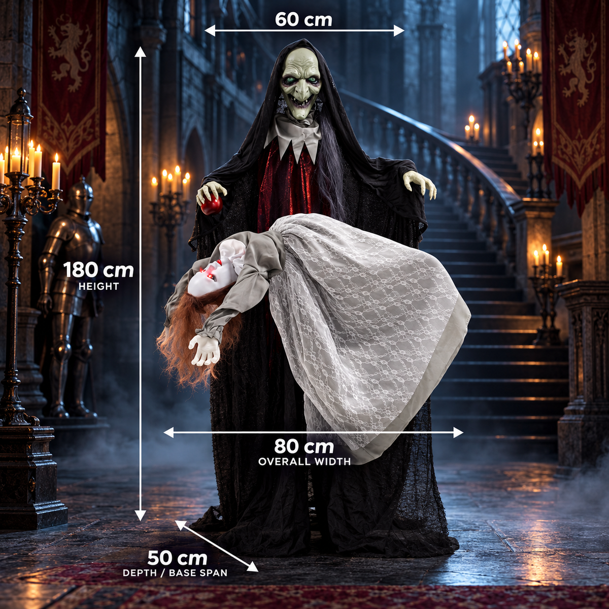 Animated Halloween Witch & Floating Ghost Decoration