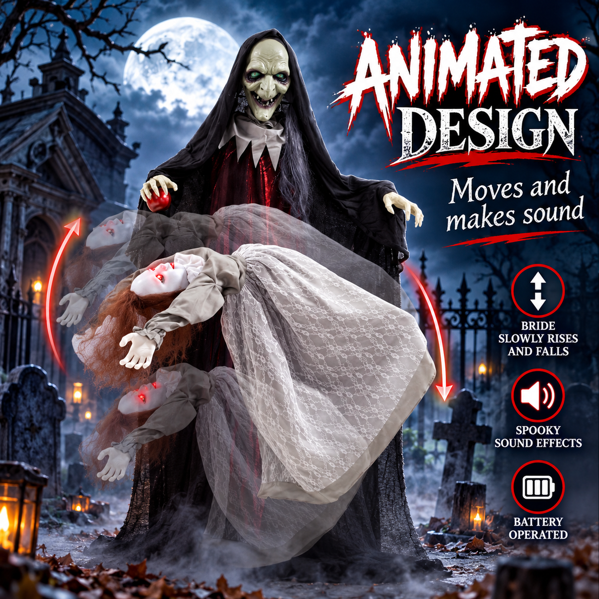 Animated Halloween Witch & Floating Ghost Decoration
