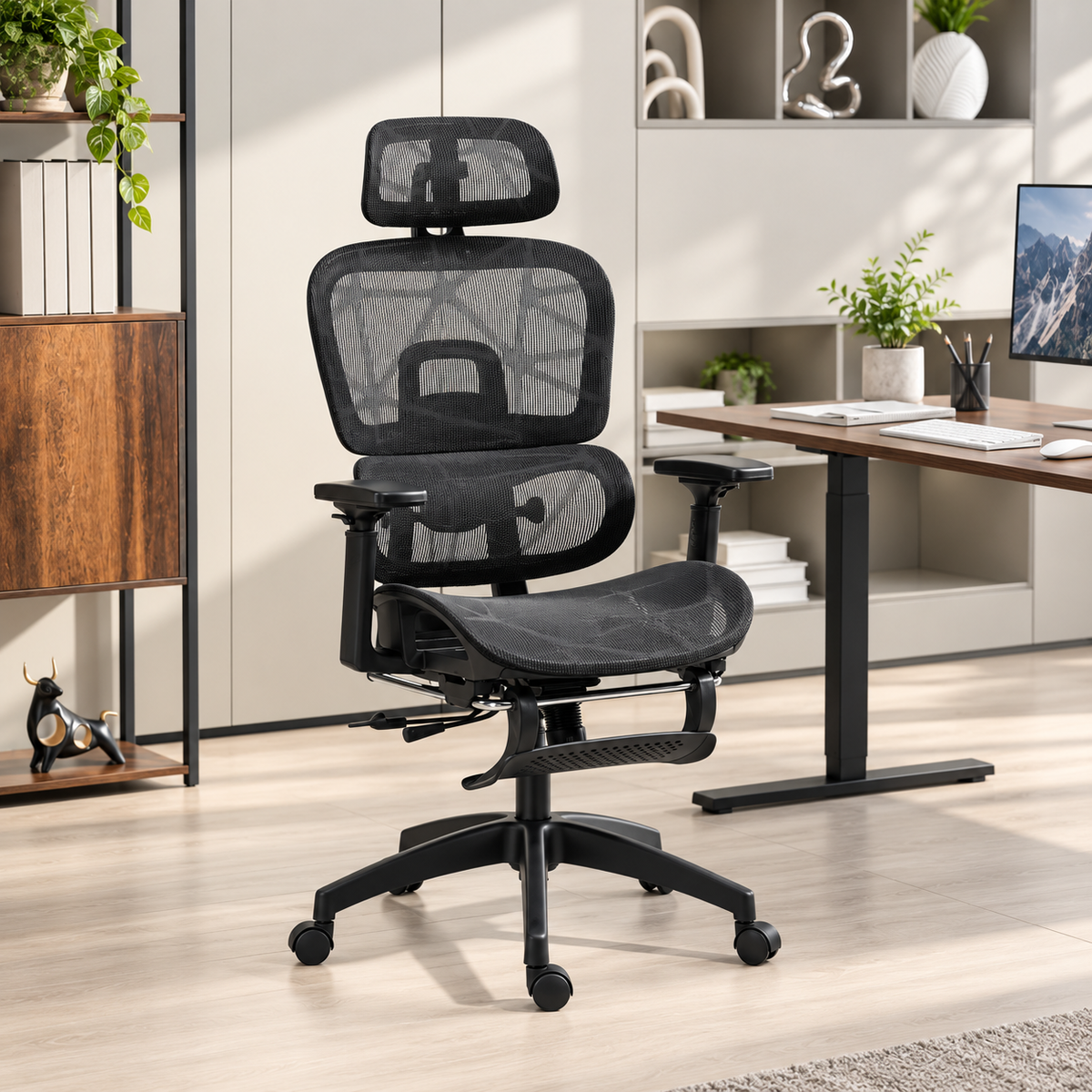 Ergonomic Mesh Office Chair with Footrest & Adjustable Lumbar Support – Black