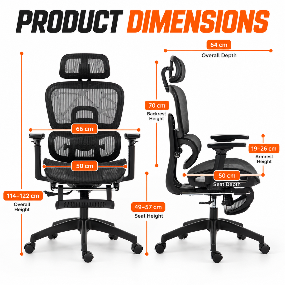 Ergonomic Mesh Office Chair with Footrest & Adjustable Lumbar Support – Black