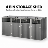 4-Bin Outdoor Storage Shed with Lockable Doors – Galvanised Steel