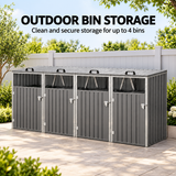 4-Bin Outdoor Storage Shed with Lockable Doors – Galvanised Steel