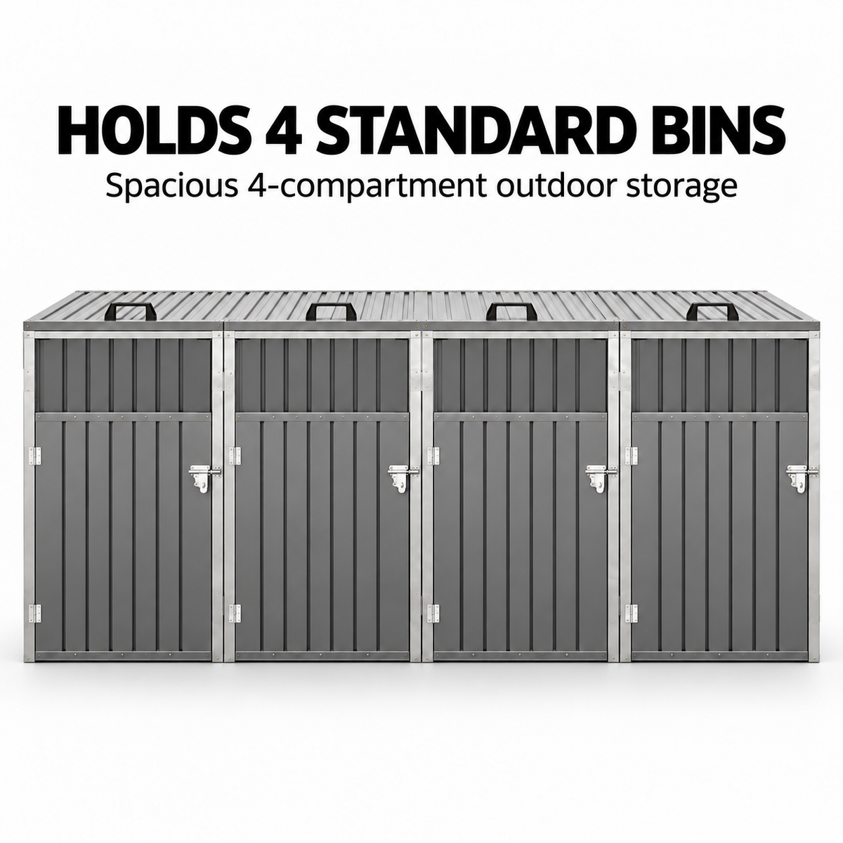 4-Bin Outdoor Storage Shed with Lockable Doors – Galvanised Steel