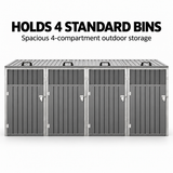 4-Bin Outdoor Storage Shed with Lockable Doors – Galvanised Steel